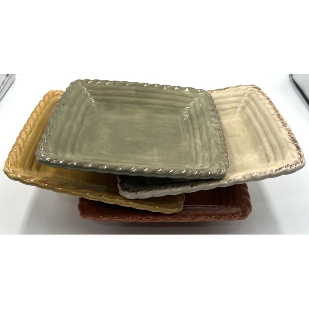 4 Salad Plates Artimino Tuscan Countryside Square Multi Color Ceramic 8"